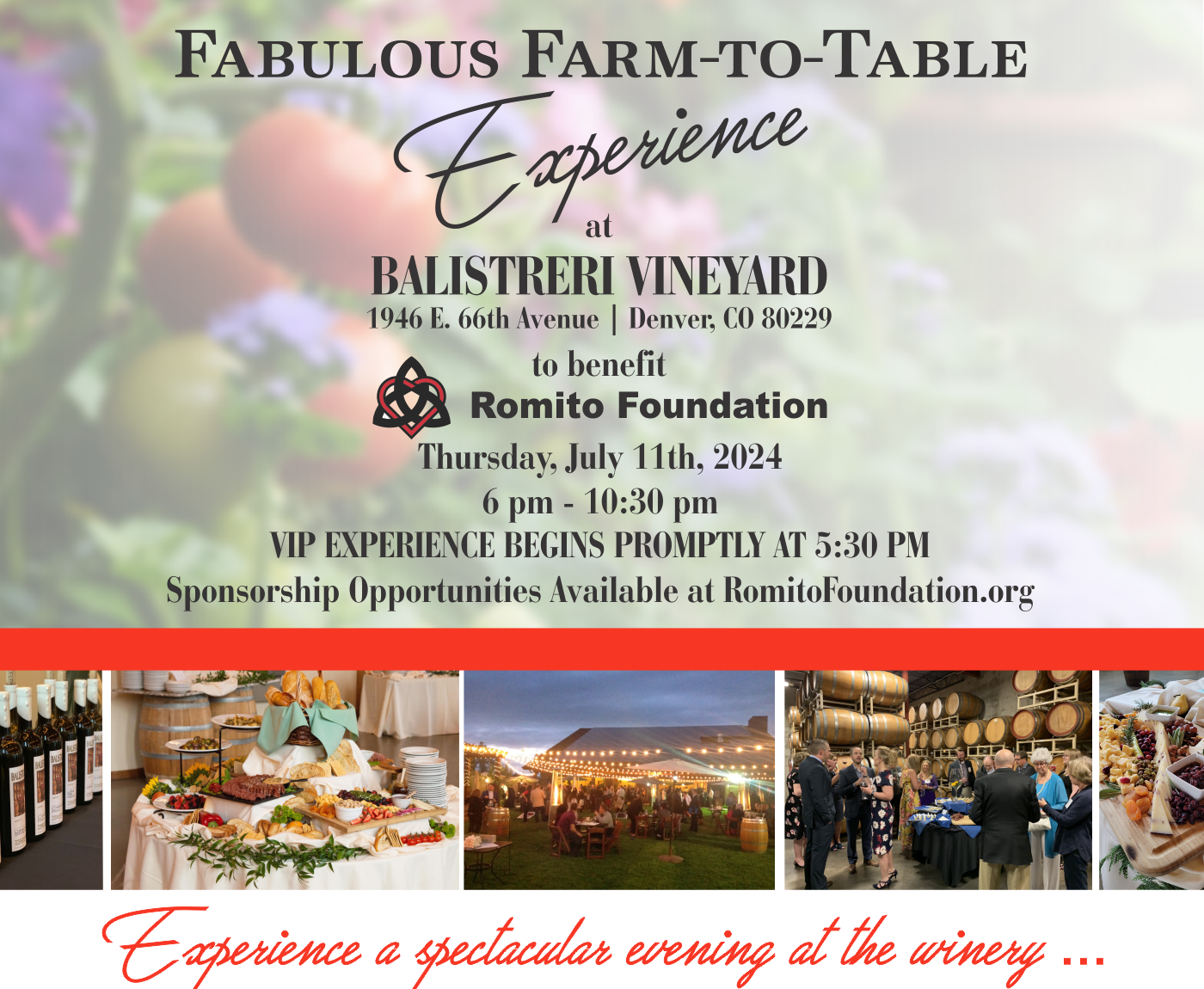 Fabulous Farm to Table Experience at Balistreri Vineyard Thursday, July 11th 1946 E 66th Ave., Denver, CO